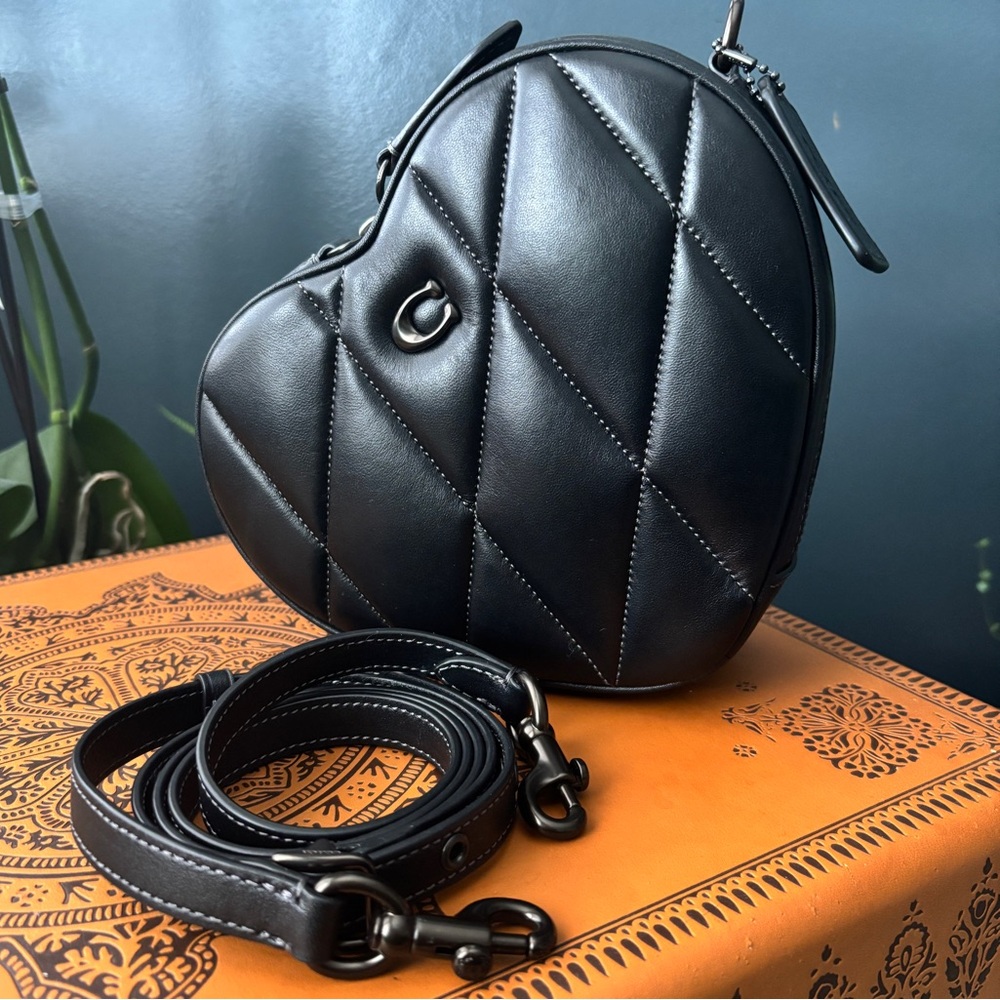 Coach Black Quilted Heart-Shaped Crossbody Bag
